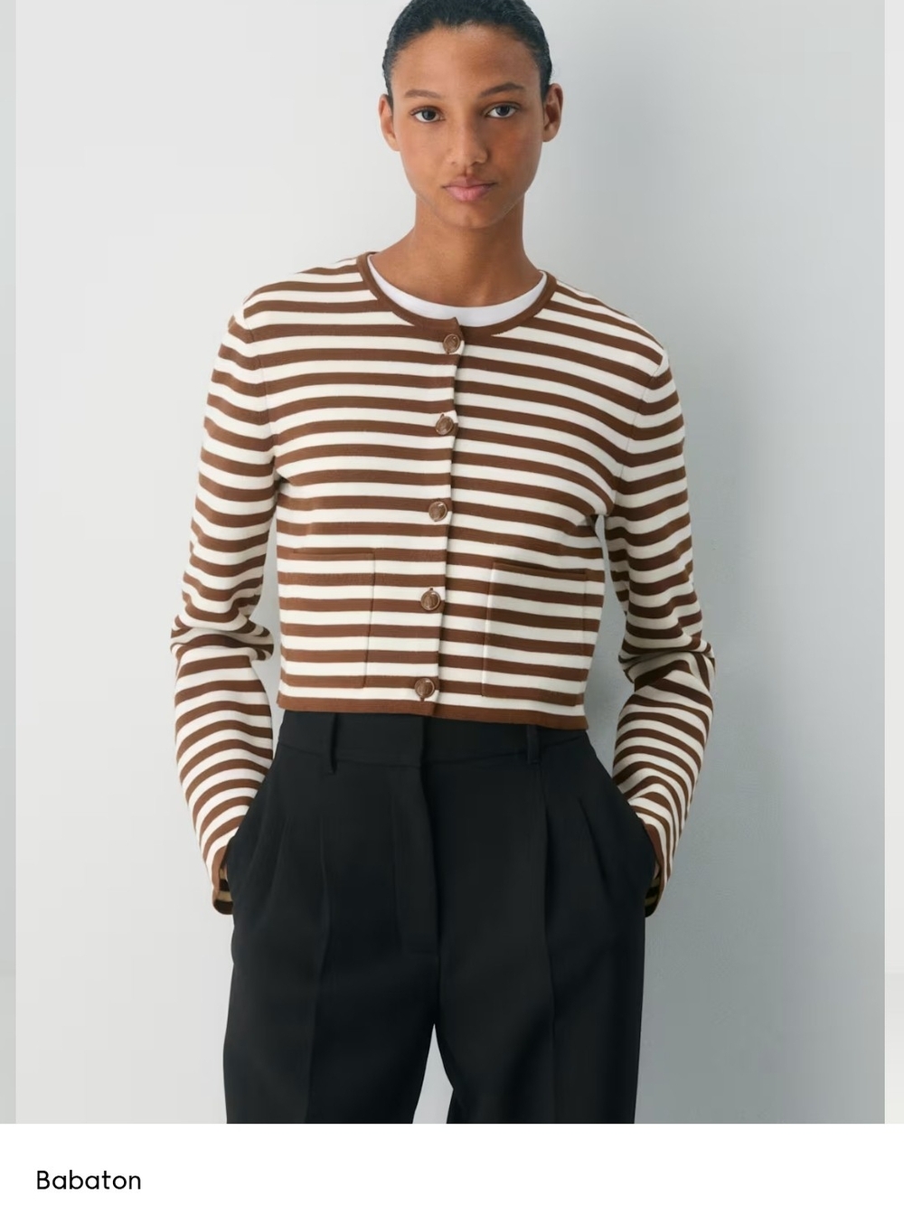 Babaton

Notable Cardigan Babaton Brown & White Striped Cropped Cardigan Jacket